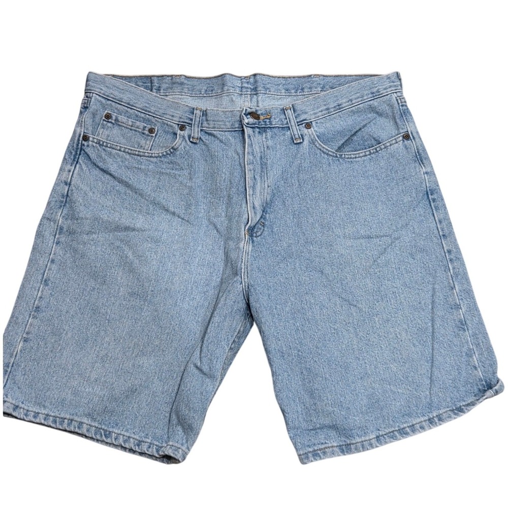 Wrangler Mens Relaxed Fit y2k  Denim Shorts Jorts Light Wash Blue Size 38 Grunge